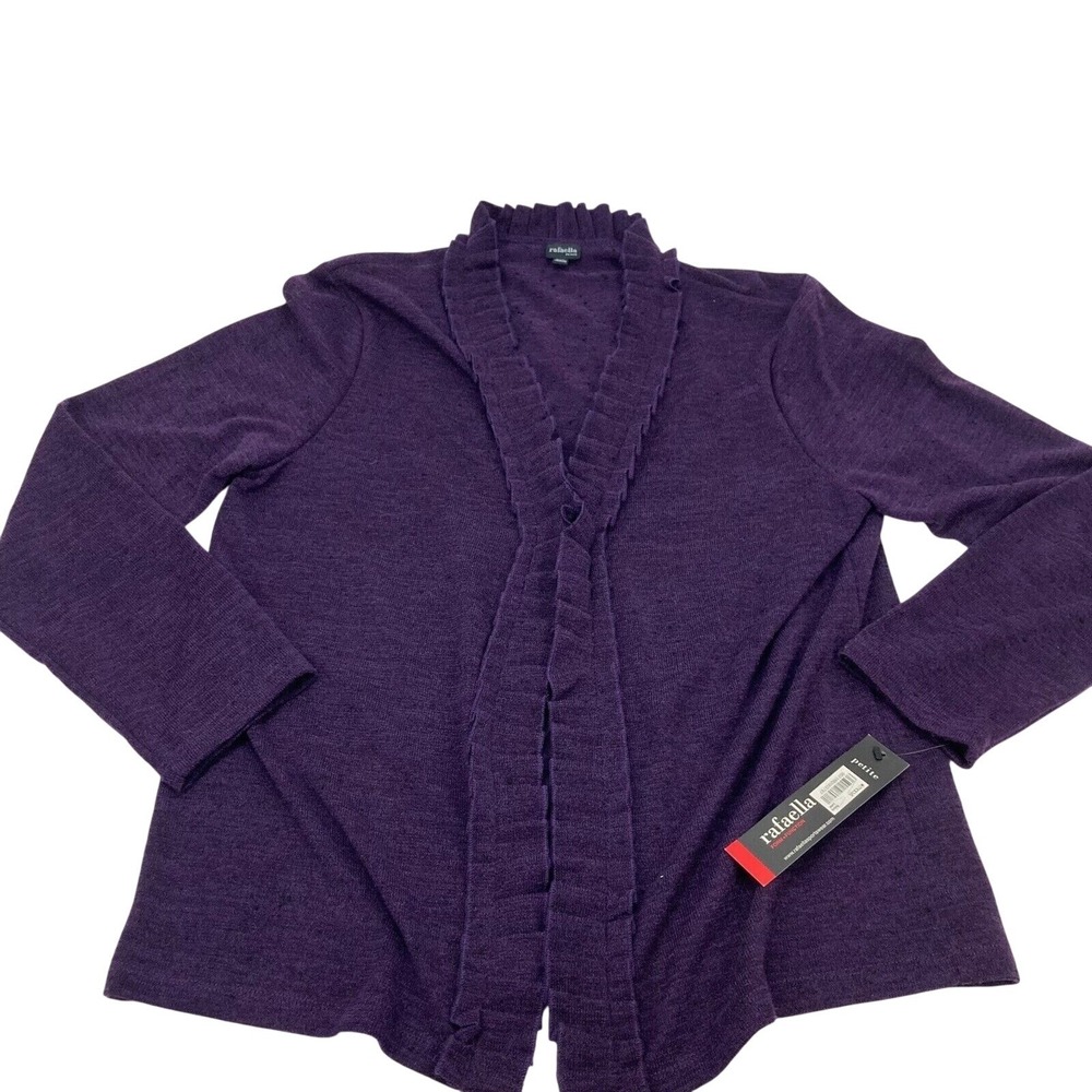 Rafaella‎ Petite Purple Knit Cardigan Ruffle Neck Button Front Petite P/L
